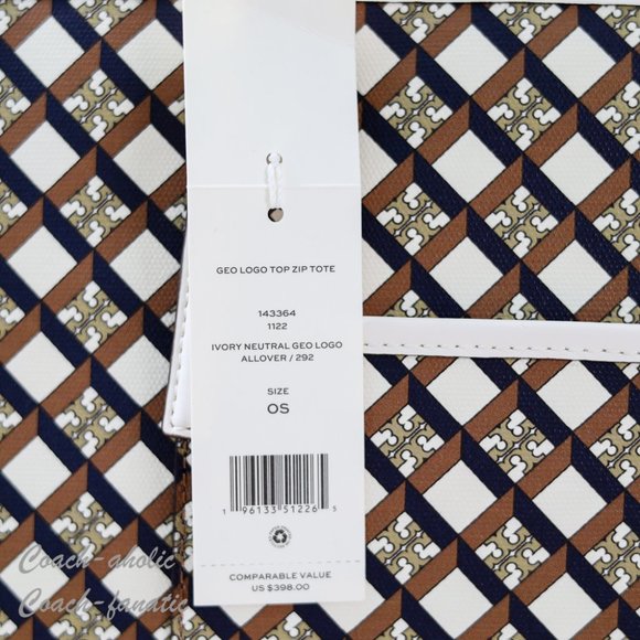 NWT Tory Burch Geo Logo Top Zip Allover Large Tote in Ivory Neutral - Picture 12 of 12